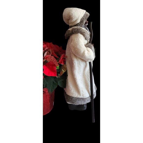 African American Santa Claus 34" Tall White Christmas Long Fur Figure Gorgeous - Picture 7 of 7